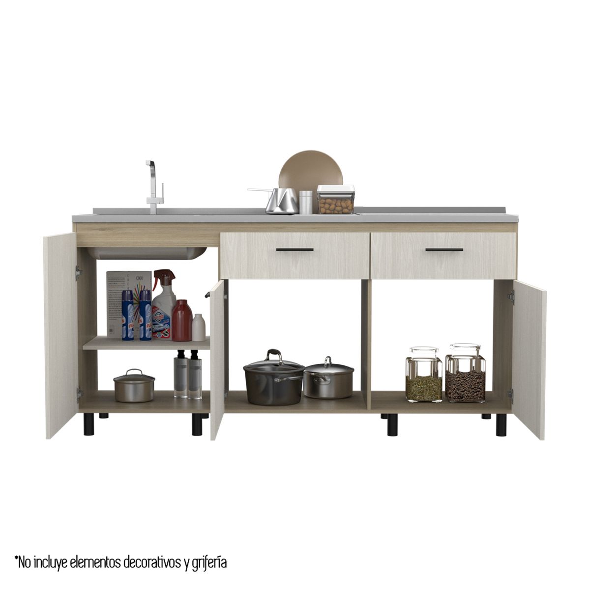 TUHOME - Puerta Pistón para Mueble de Cocina Modular Lux Gris 60cm ancho