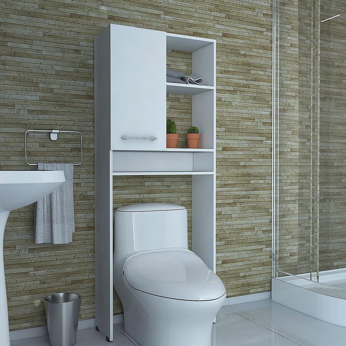 TUHOME - Mueble de Baño Organizador Sobre Inodoro Blanco Tres Repisas Una Puerta