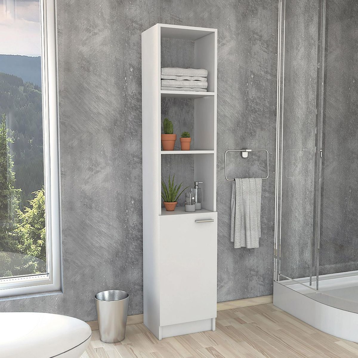 TUHOME - Mueble de Baño Organizador Auxiliar Blanco Tres Repisas Una Puerta