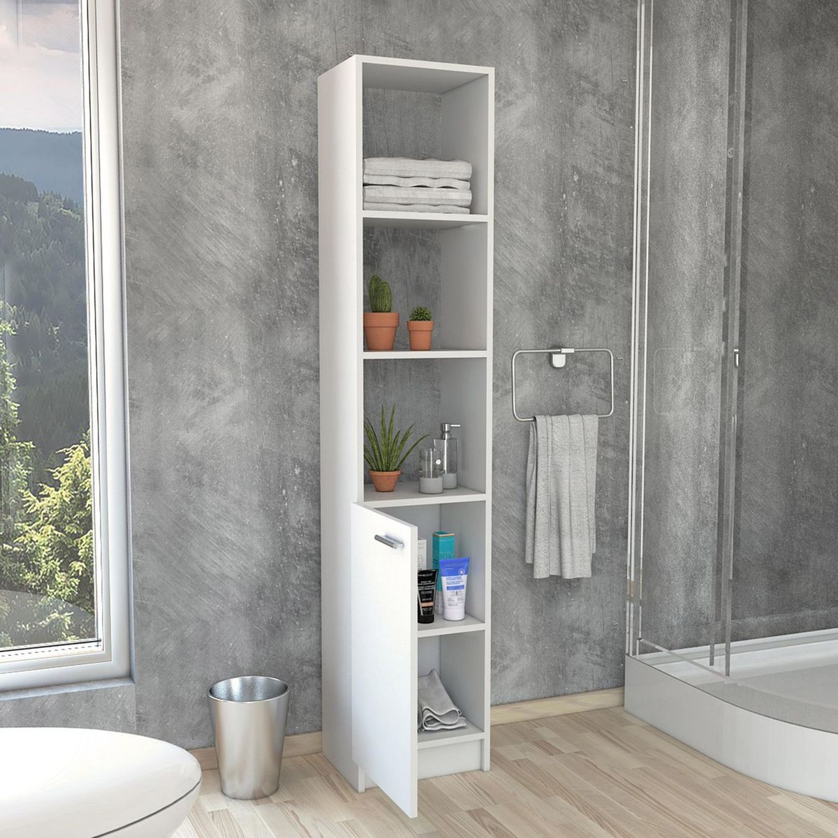 TUHOME - Mueble de Baño Organizador Auxiliar Blanco Tres Repisas Una Puerta