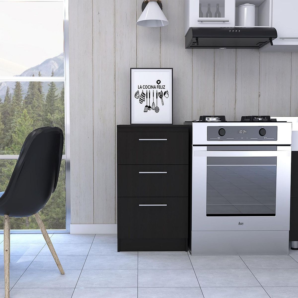 TUHOME - Mueble Auxiliar Cocina 3 Cajones Manchester Wengue