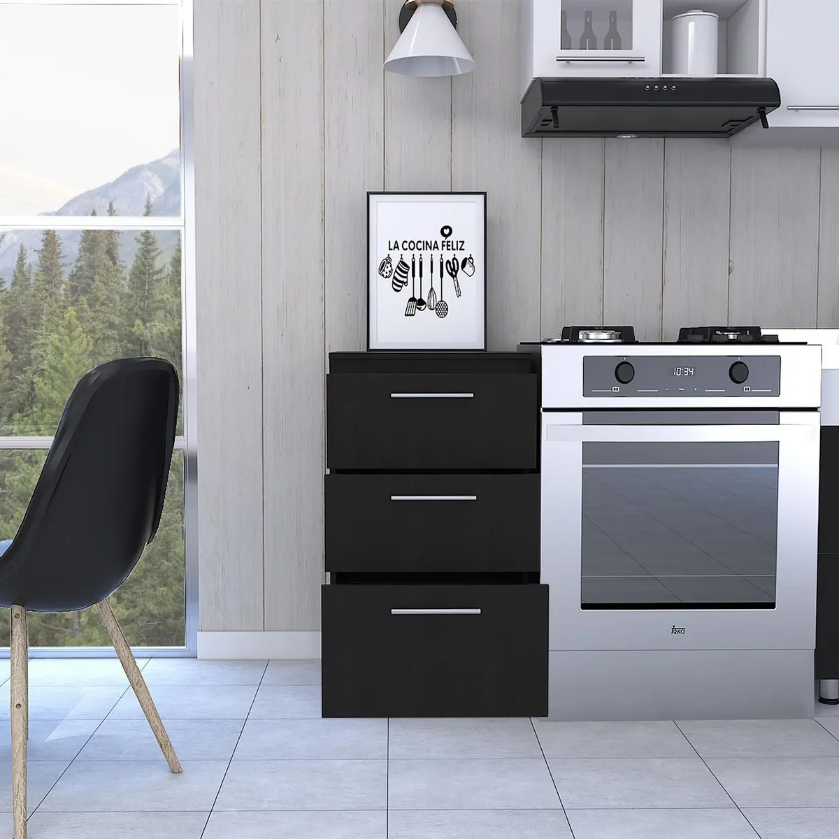 TUHOME - Mueble Auxiliar Cocina 3 Cajones Manchester Wengue