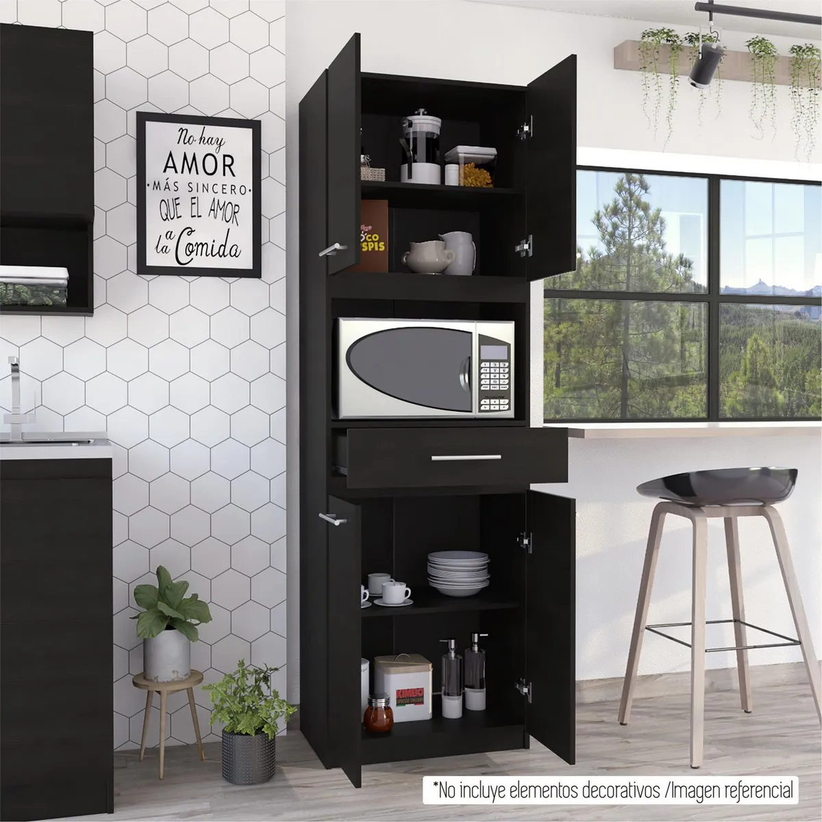 TUHOME - Mueble Microondas Alto Manchester 1 Cajon Wengue