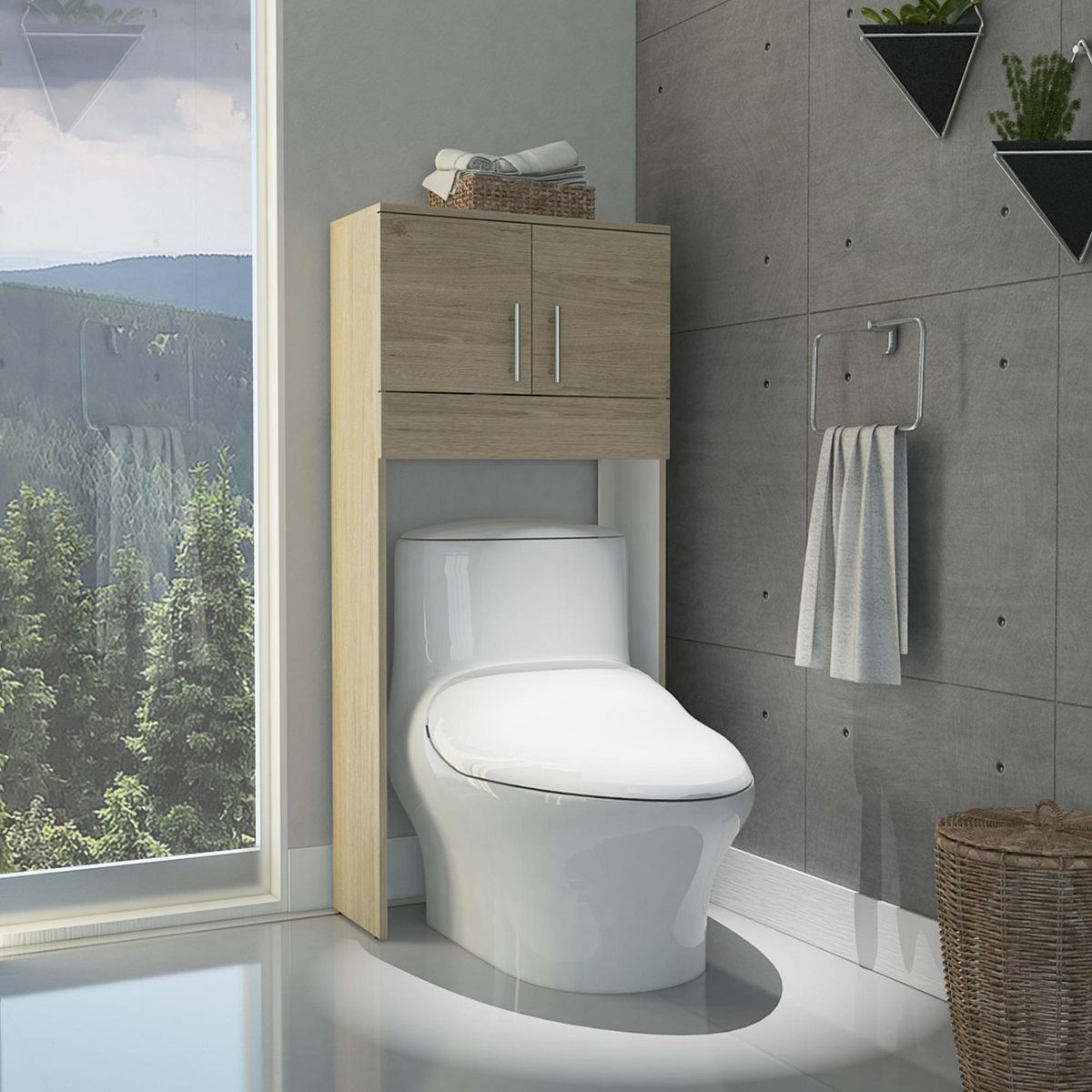TUHOME - Mueble de Baño Organizador sobre Inodoro Rovere/Blanco Dos Puertas
