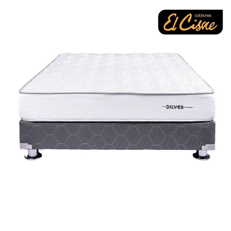 EL CISNE - Cama El Cisne Pocket Silver 1.5 Plazas + Colchón + 2 Almohadas