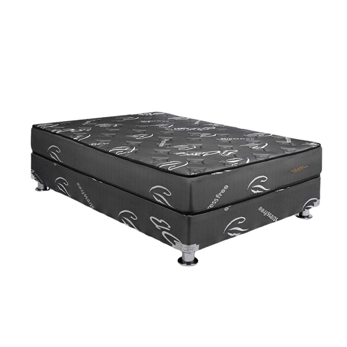 EL CISNE - Cama El Cisne Pocket Black 2 Plazas + Colchón + 2 Almohadas