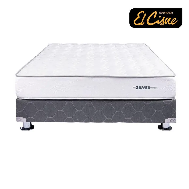EL CISNE - Cama El Cisne Pocket Silver 2 Plazas + Colchón + 2 Almohadas