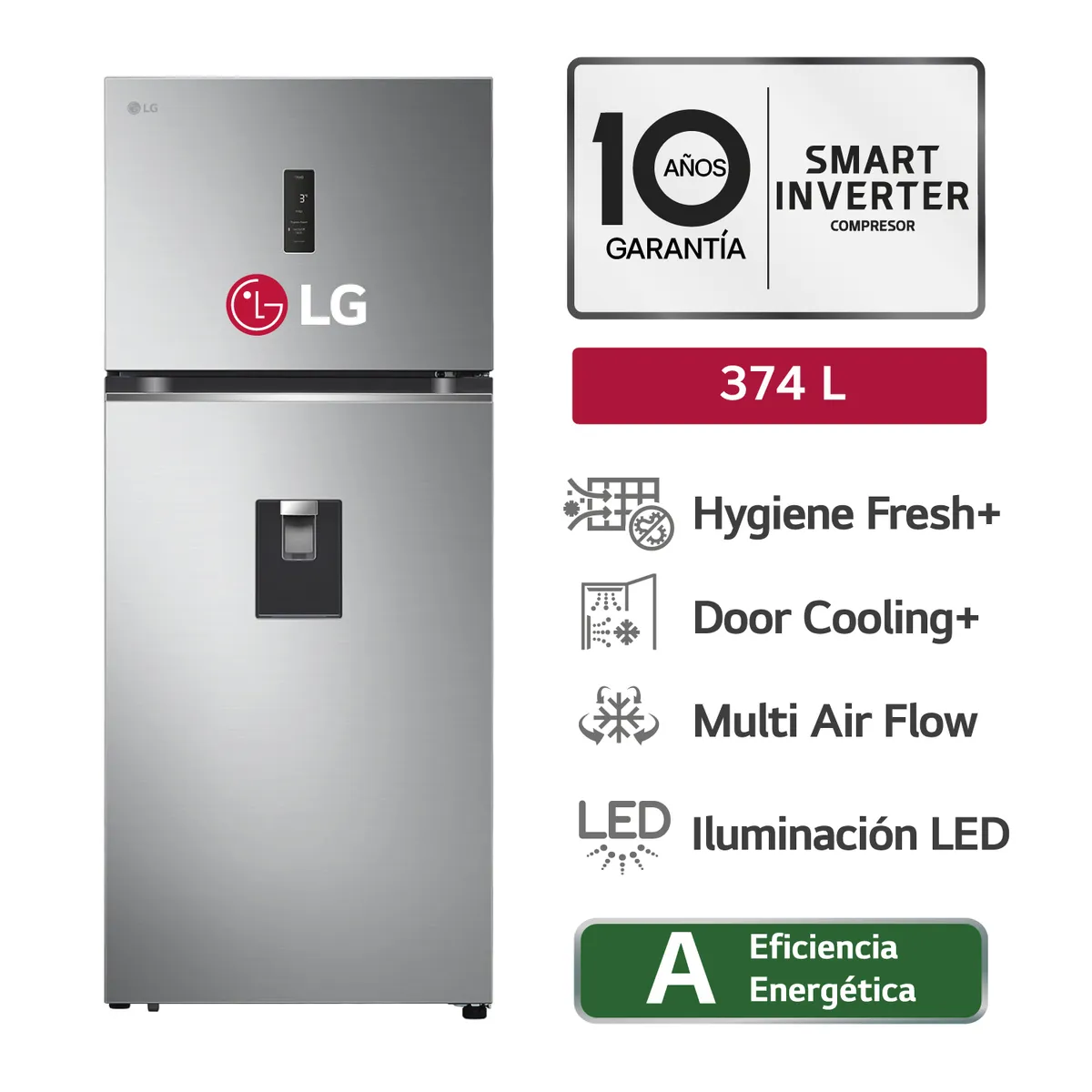 LG - Refrigeradora GT37SGP 374L Door Cooling Top Freezer Plateada LG