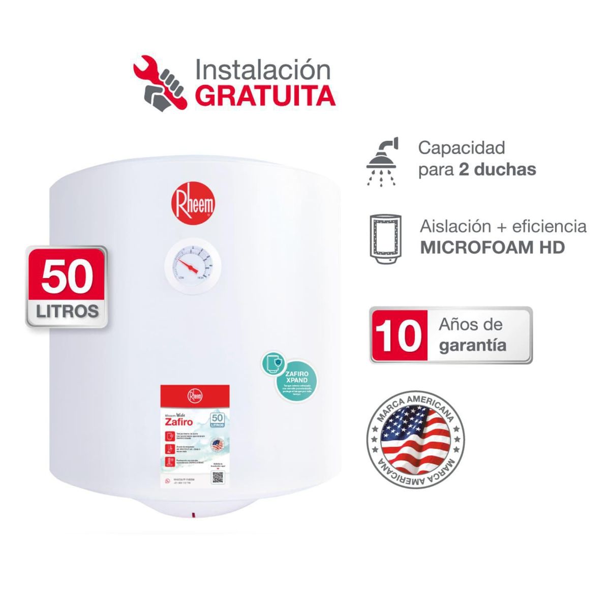 RHEEM - Terma Eléctrica Rheem Wide Zafiro 50 litros
