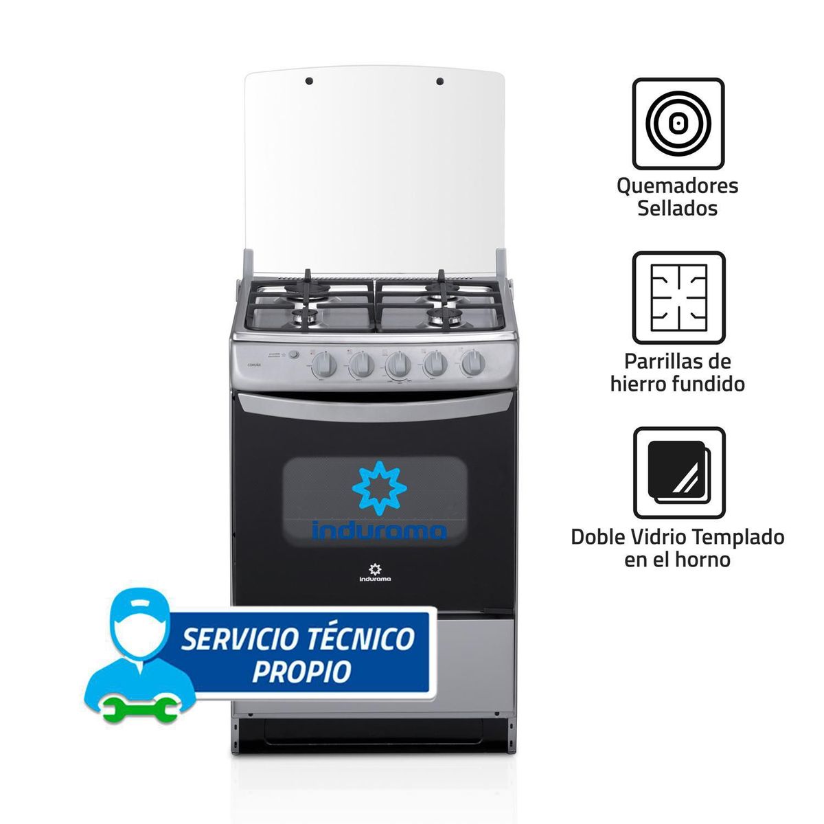 INDURAMA - Cocina Indurama a Gas 4 Hornillas Coruña Spazio Plus Croma