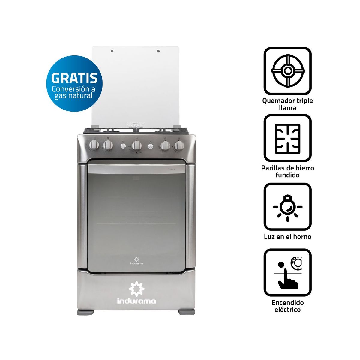 INDURAMA - Cocina a Gas Indurama 4 Hornillas Granada Zafiro Croma