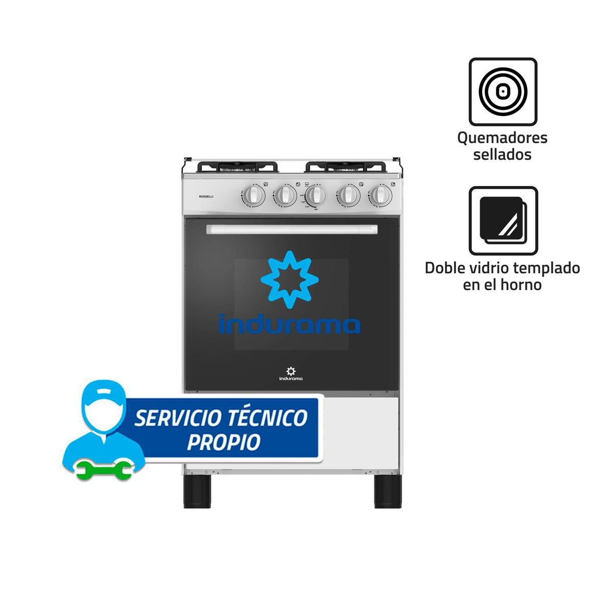 INDURAMA - Cocina Indurama a Gas 4 Hornillas Rosselli Blanco