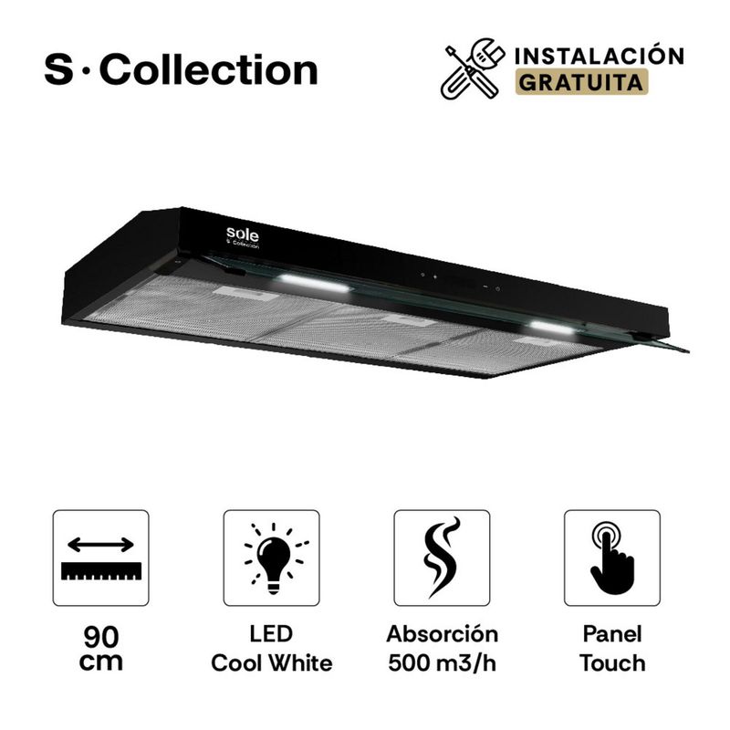 - Campana Extractora Scollection Slim Black 90Cm