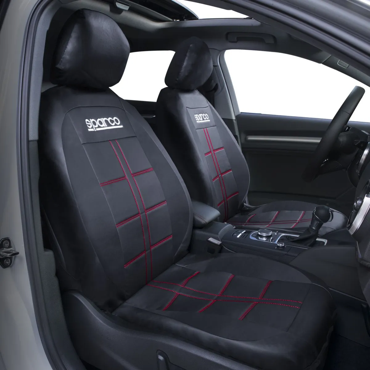 SPARCO - Set de Fundas para Asiento de Autos Sparco Negro/Rojo de Pvc