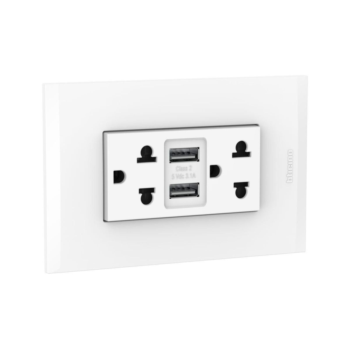 BTICINO - Tomacorriente Bticino Doble con tierra + 2 USB Blanco