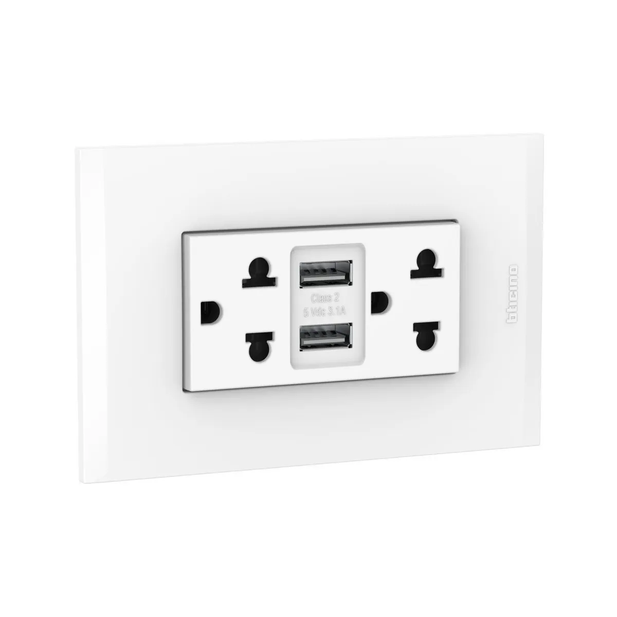 BTICINO - Tomacorriente Bticino Doble con tierra + 2 USB Blanco