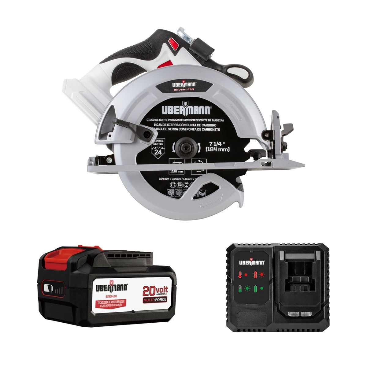 UBERMANN - Sierra CircularMulti Force Inalámbrica Ubermann 7 1/4" 20V + Bat 4Ah