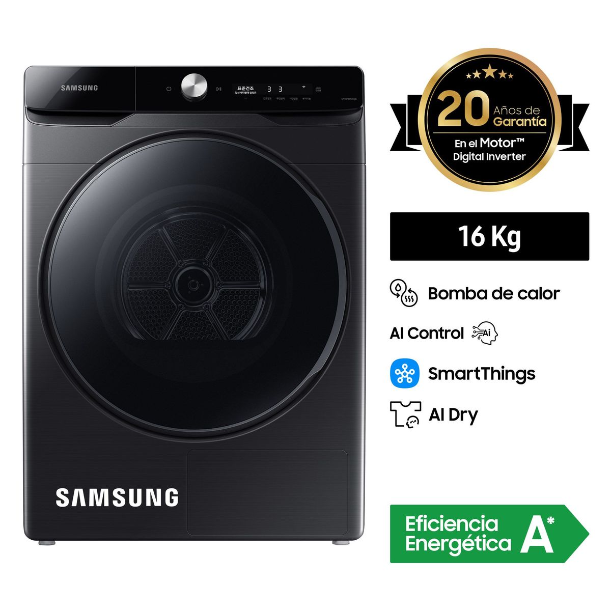 SAMSUNG - Secadora Samsung 16 Kg Eléctrica DV16T8740BV Negro