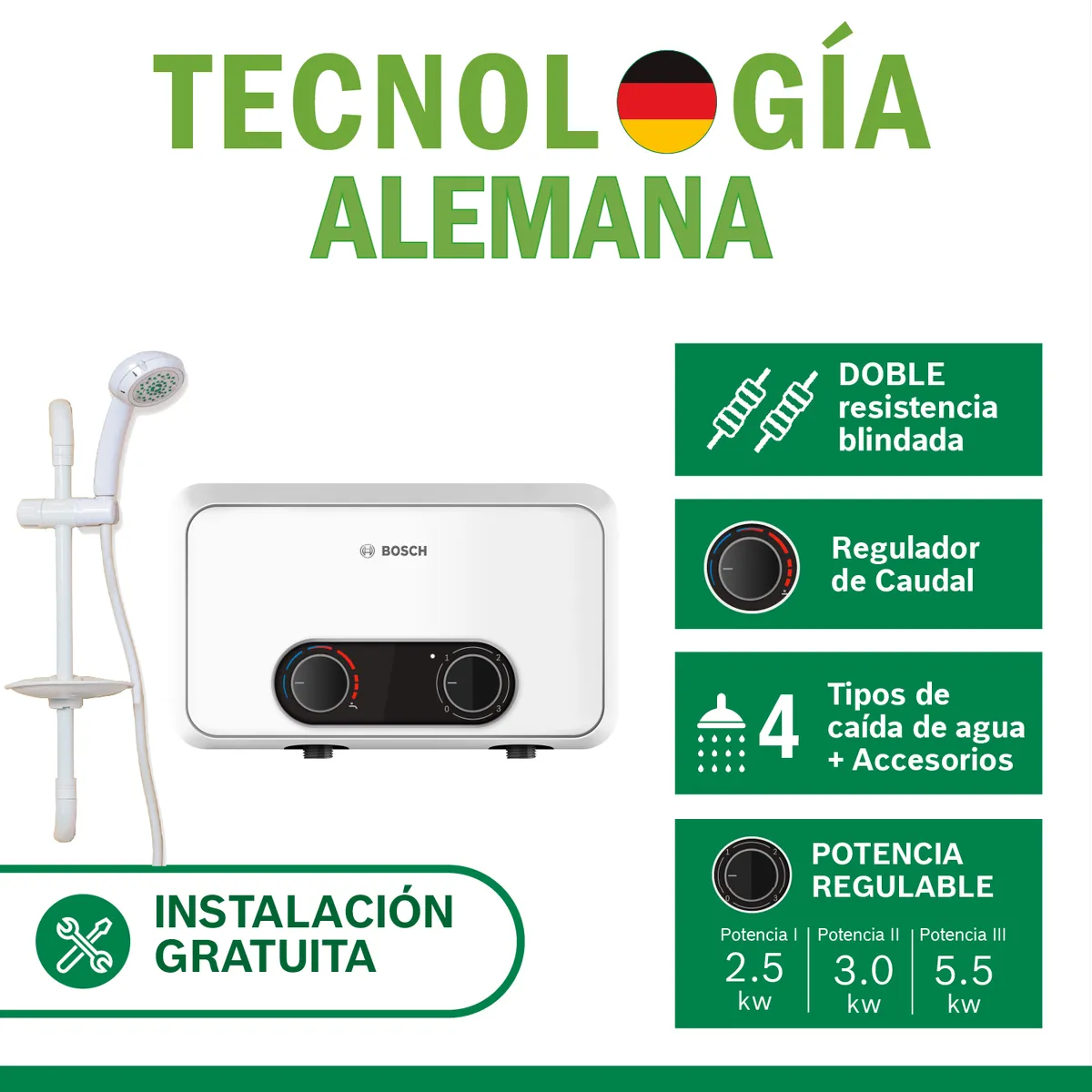 BOSCH - Rapiducha Bosch Advanced 5.5kw + Accesorios