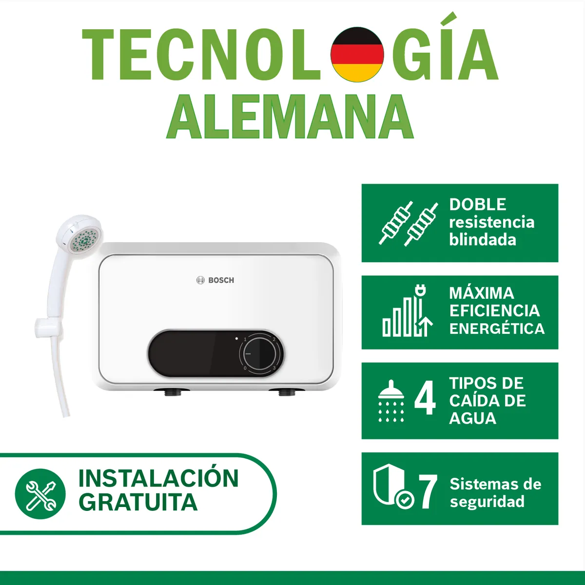 Bosch - Rapiducha Eléctrica Bosch Essential Doble Resistencia 5500W