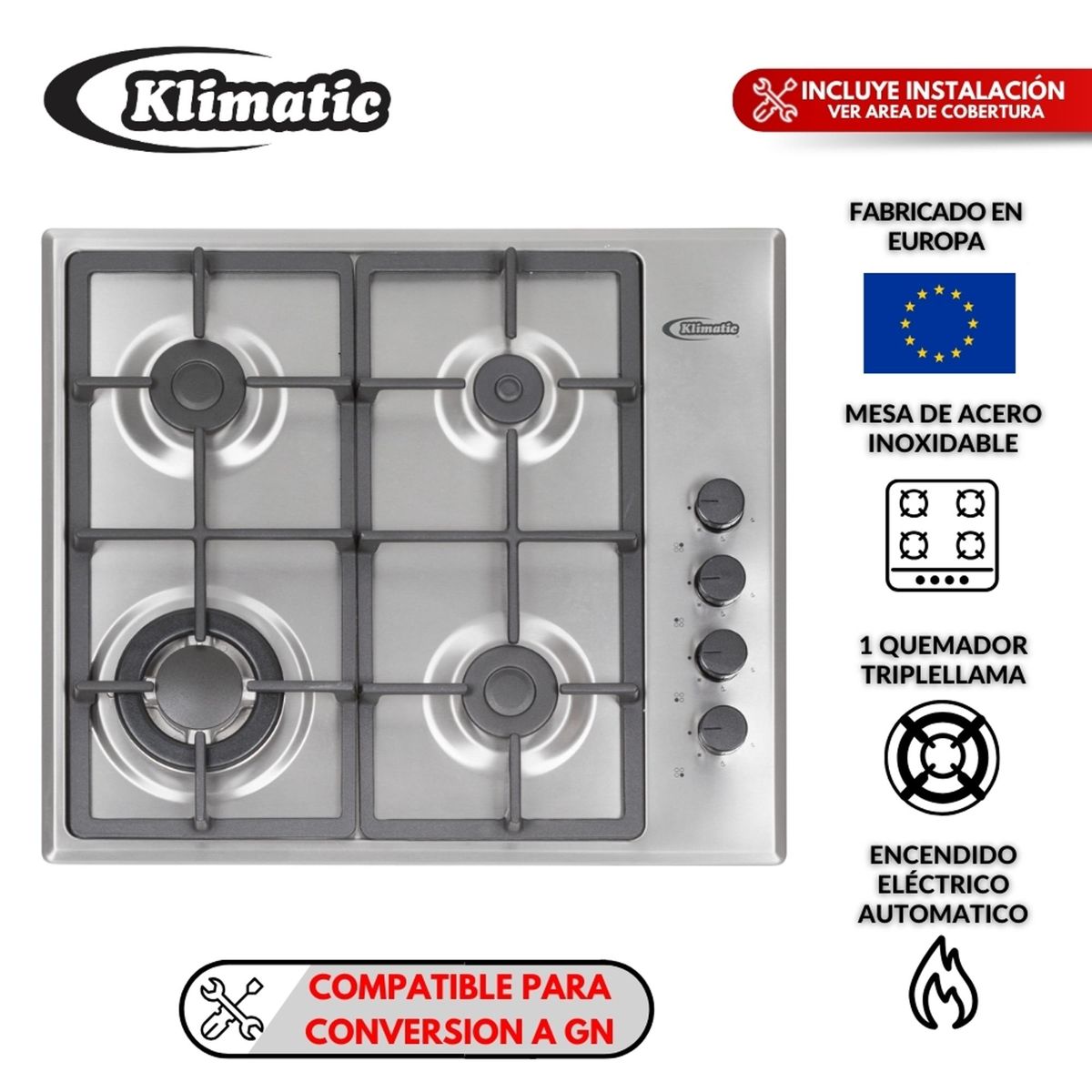 KLIMATIC - Cocina empotrable Gas Klimatic CEKT600-PRO X4 Quemadores
