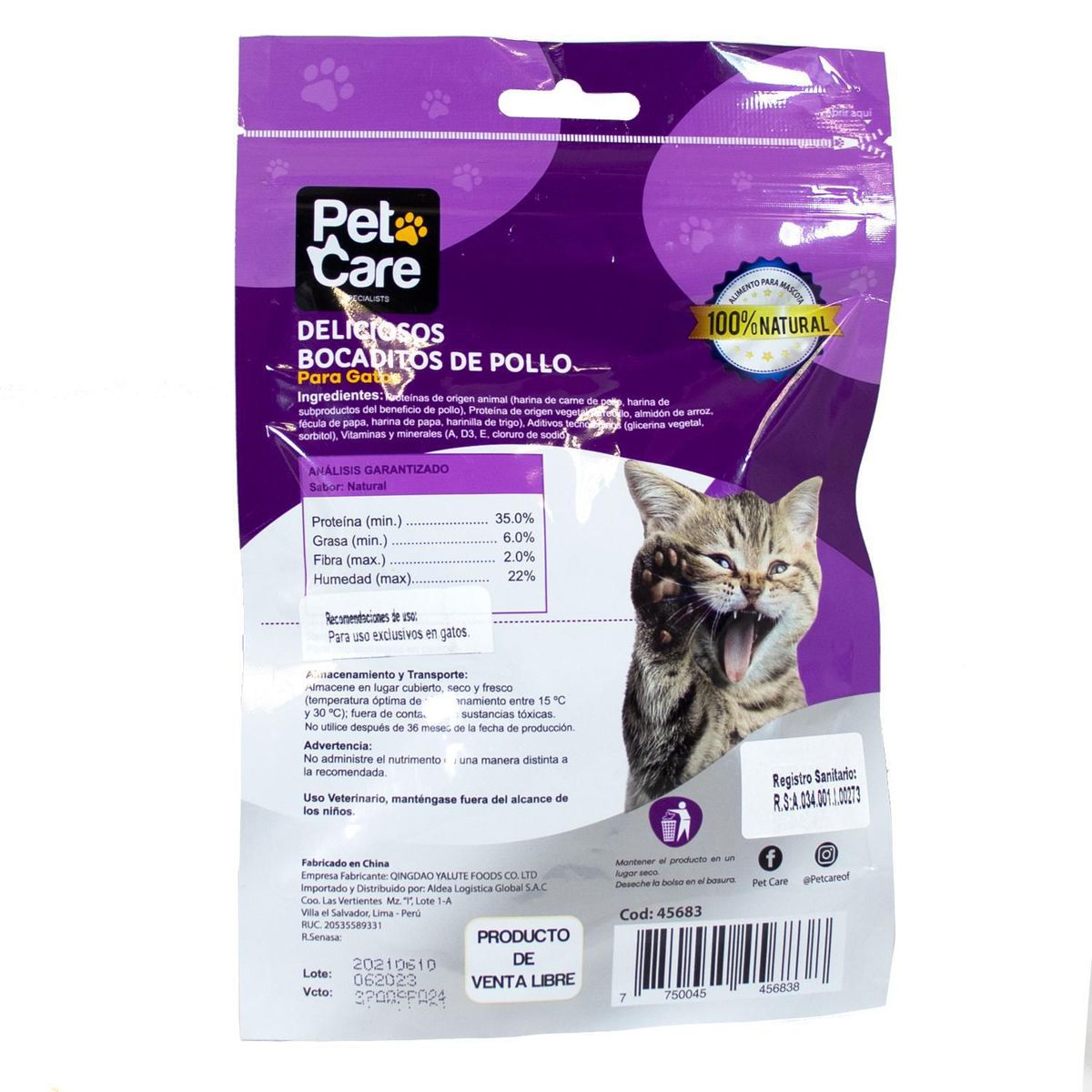 PET CARE - Pet Care Snack para Gatos Bocaditos de Pollo 80gr