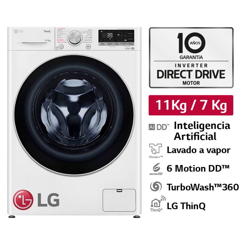 LG - Lavaseca WD11WVC3S6 11/7 Kg AI DD Carga Frontal Blanco LG 