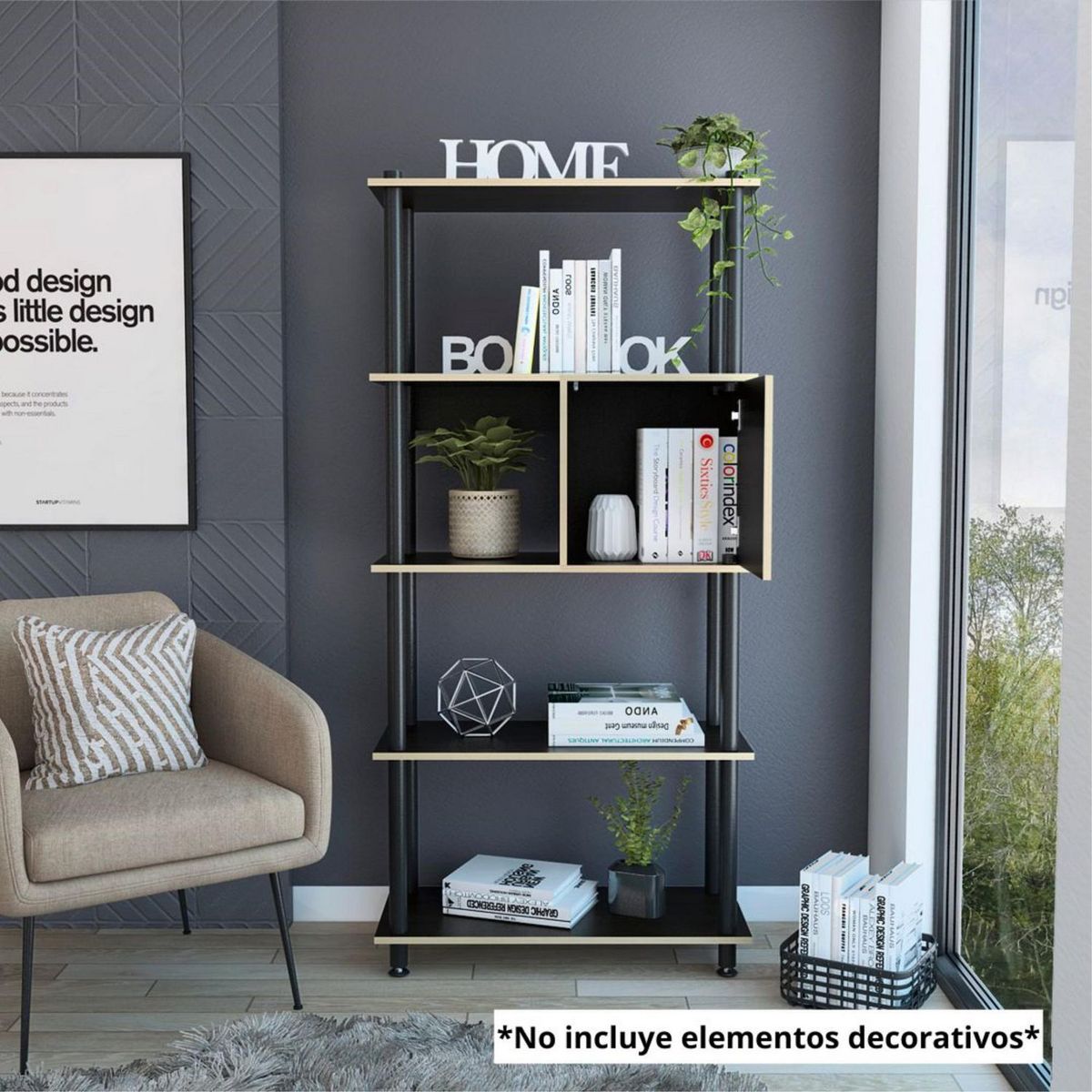 TUHOME - Biblioteca Cubik 2 Negro/Duna