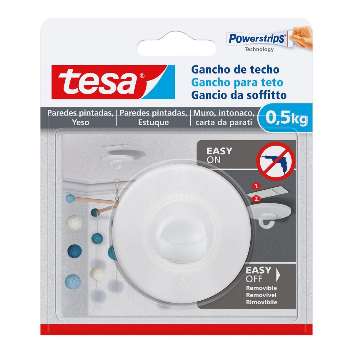 TESA - Gancho Adhesivo Pared Pintada Techo 0.5 kg.