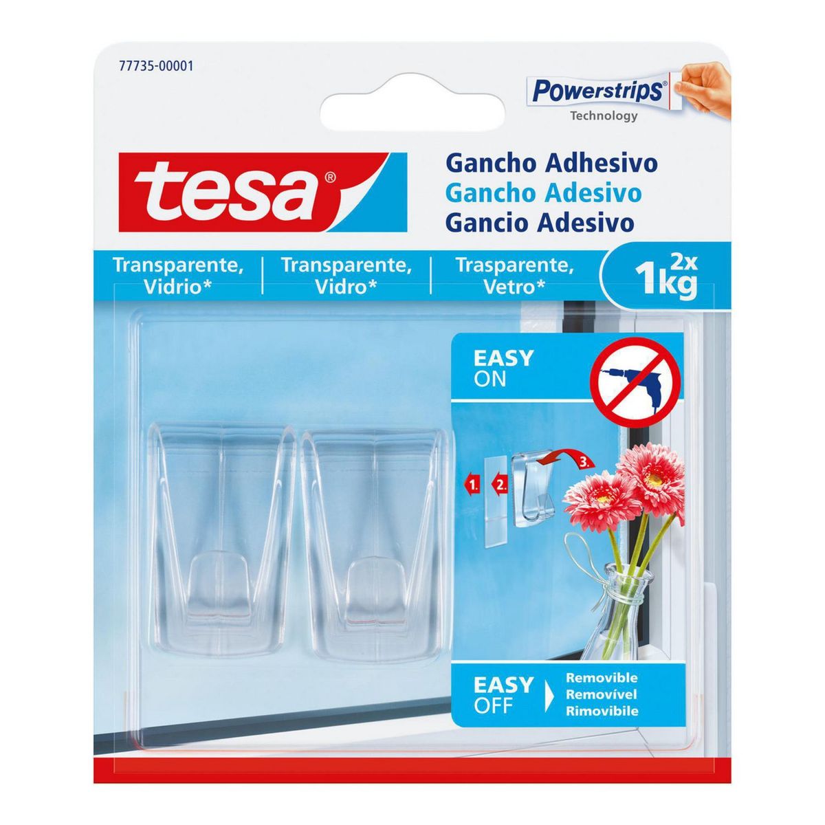 TESA - Gancho Adhesivo Decorativo Transparente 1 kg. x 2 unid.