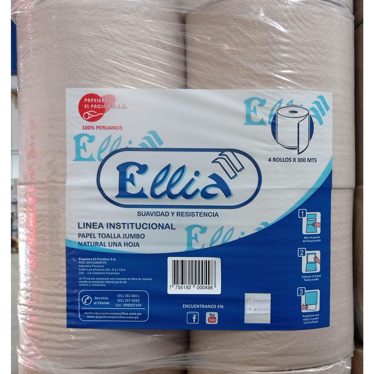 ELLIA - Papel Toalla Jumbo Ellia 4 Rollos 300M