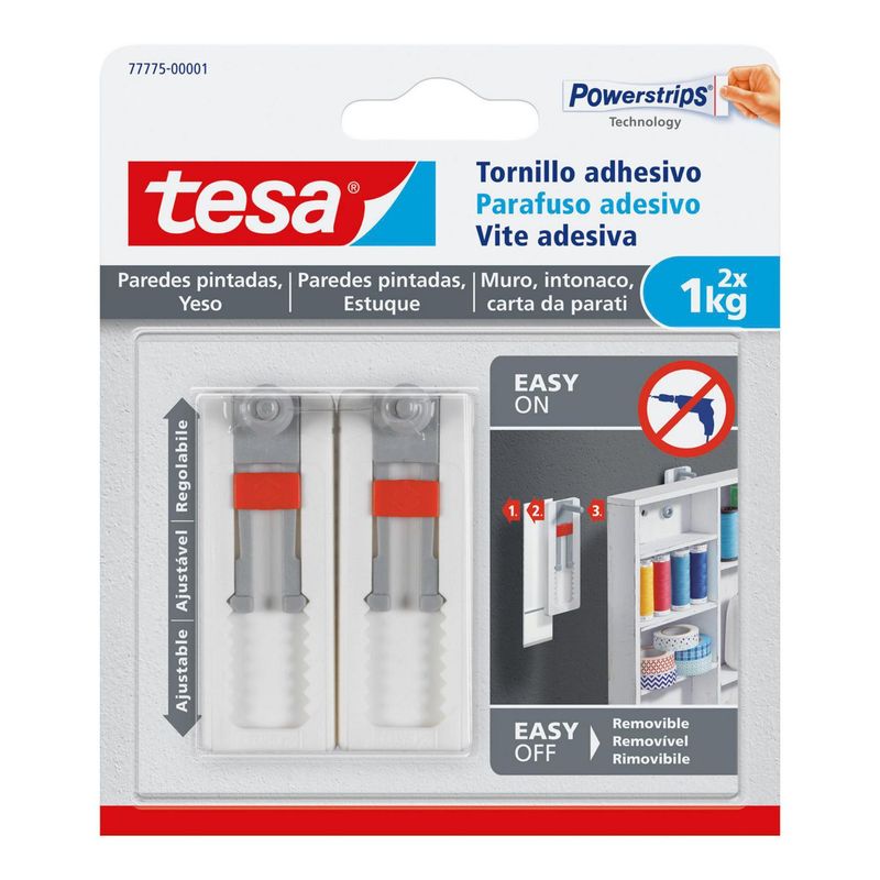 TESA - Tornillo Adhesivo Ajustable Pared Pintada 1 kg. x 2 unid.