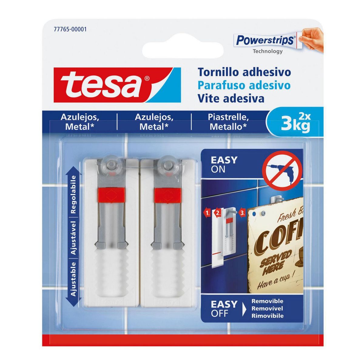 TESA - Tornillo Adhesivo Ajustable Baldosa 3 kg. x 2 unid.