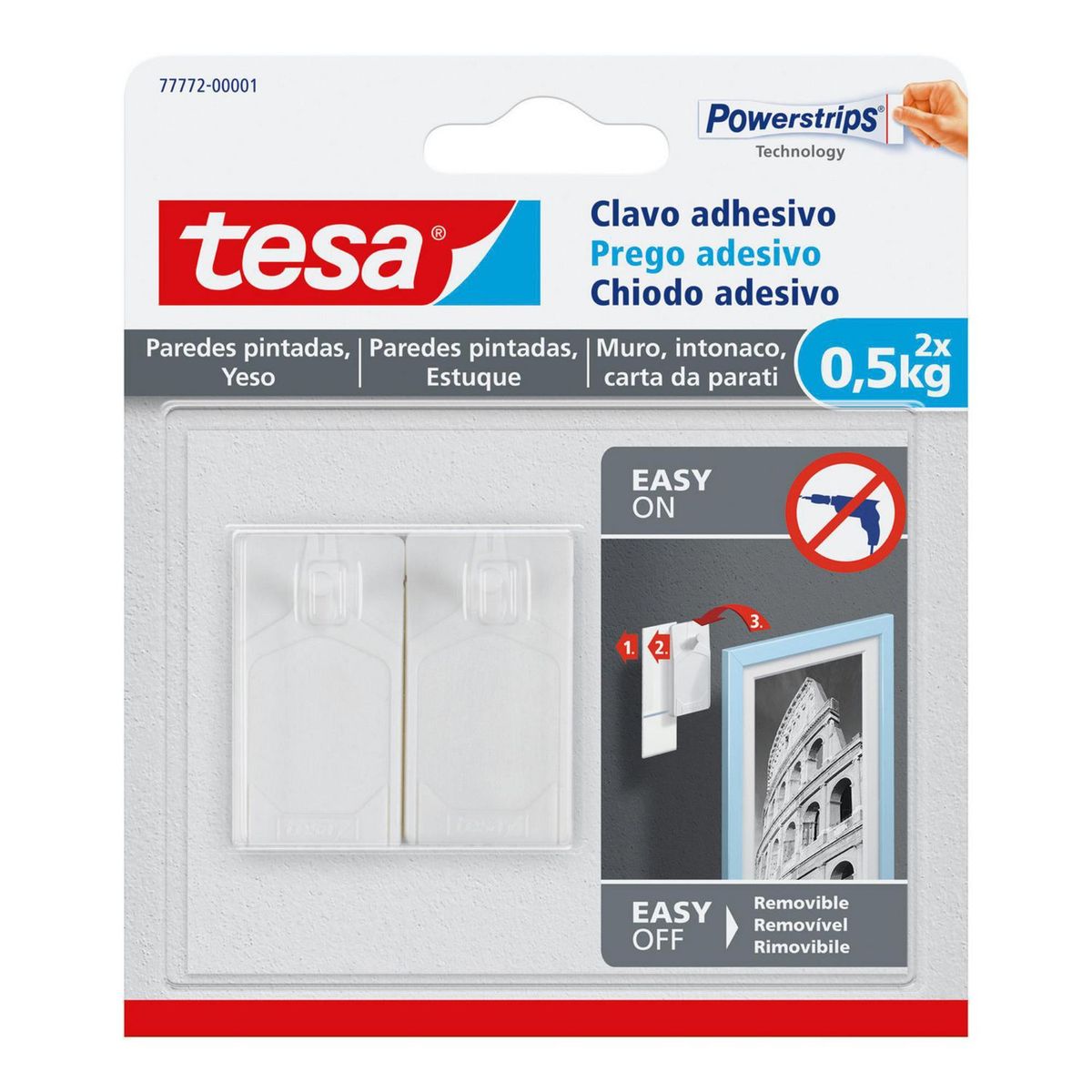 TESA - Clavo Adhesivo Pared Pintada 0.5 kg. x 2 unid.