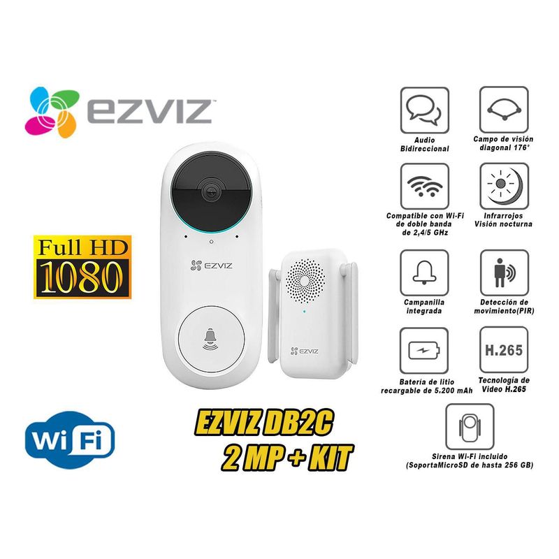 EZVIZ - Ezviz Kit Timbre Video Bateria DB2 Inalámbrico Wifi Full HD