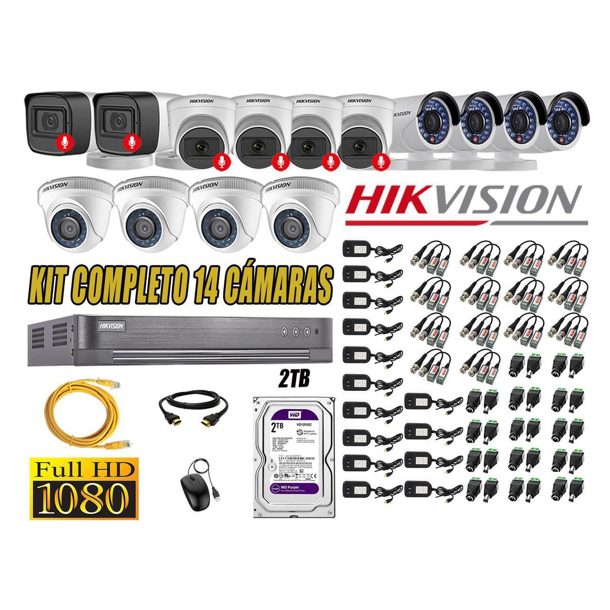 HIKVISION - Kit 14 Cámaras Seguridad Full Hd Hikvision 6 Camara Audio Incorporado Lite