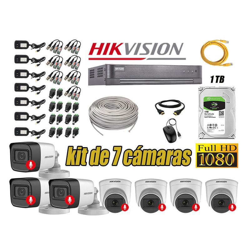 HIKVISION - Kit 7 Cámaras Seguridad Audio Incorporado Full Hd 1080P Hikvision Lite