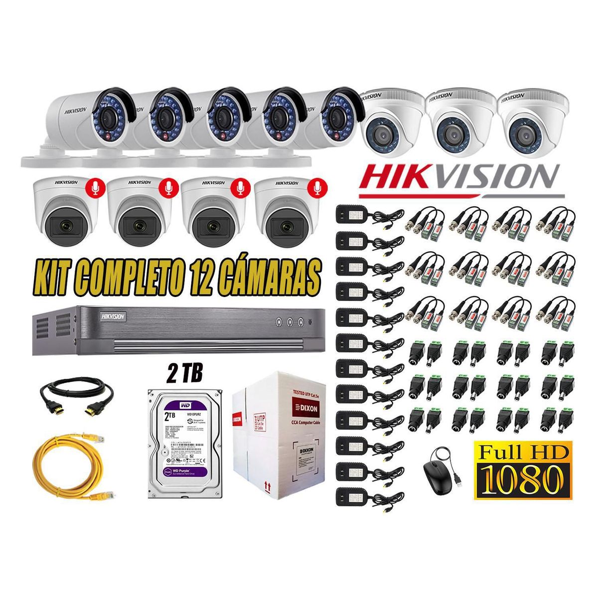 HIKVISION - Kit 12 Cámaras Seguridad Full Hd Hikvision 04 Camara Audio Incorporado Lite