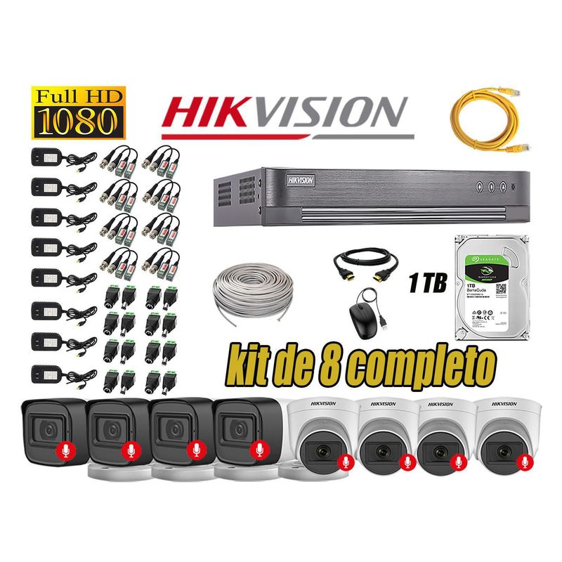 HIKVISION - Kit 8 Cámaras Seguridad Audio Incorporado Full HD 1080P Hikvision Lite