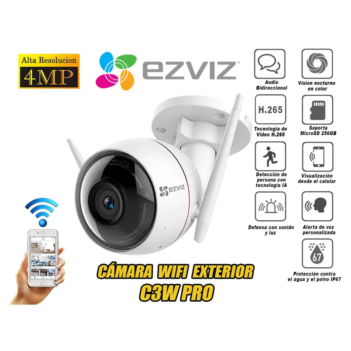 EZVIZ - Cámara Seguridad Audio Ezviz Inalambrico Wifi Exterior C3W Pro 4Mp