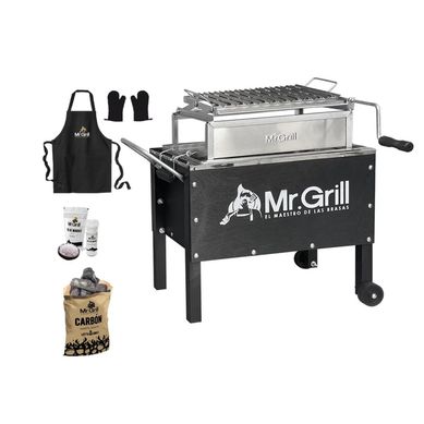 Combo Caja China Mr Grill Mediana Junior 35x50x60cm Inox + Parrilla Regular + Sal + Carbn + Mandil