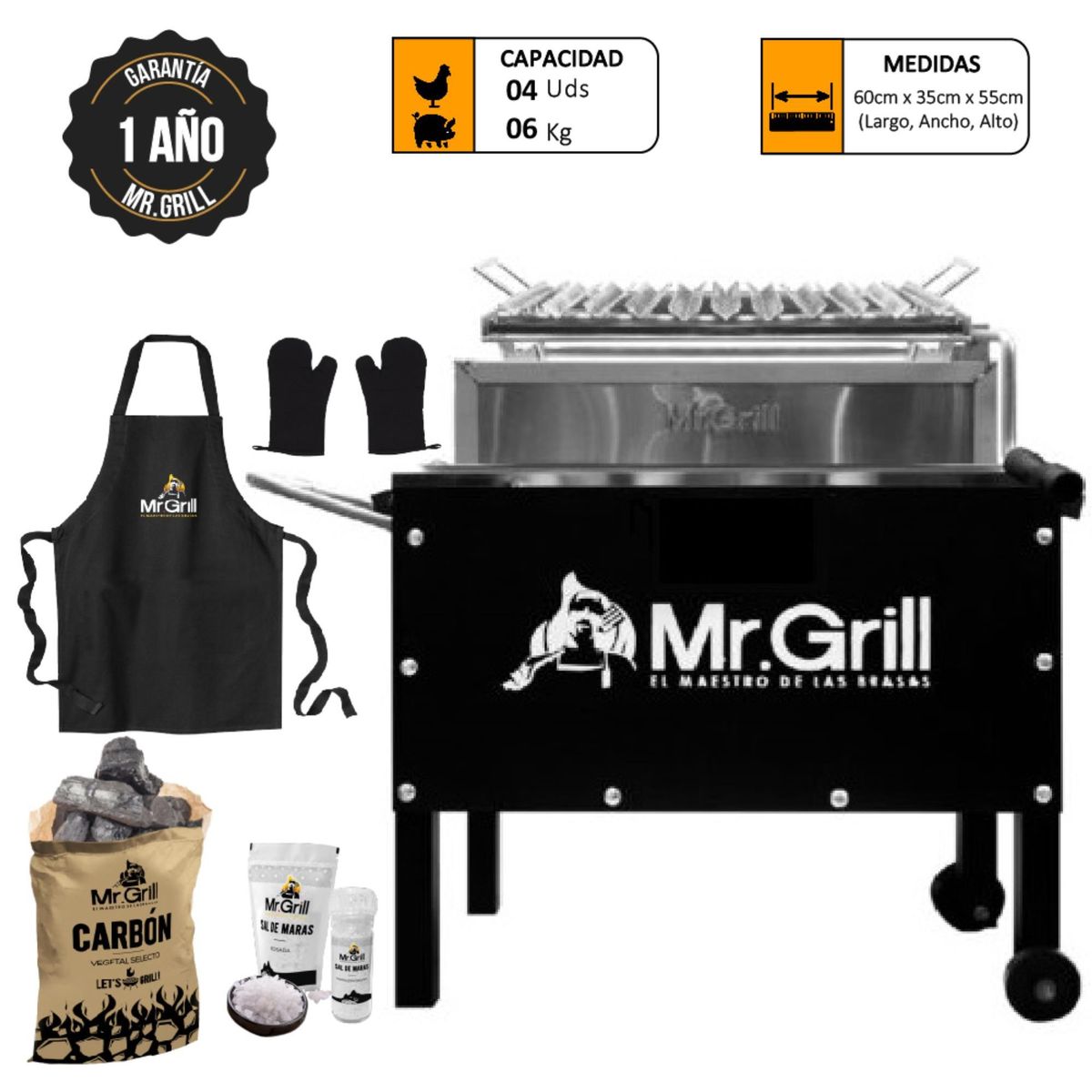 MR GRILL - Caja China Madera/ Acero Inoxidable Mr Grill 33X56 Cm