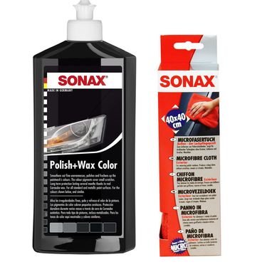 Kit de Limpieza para Auto Sonax Polish + Wax 500 ml Color Negro + Pao de Microfibra