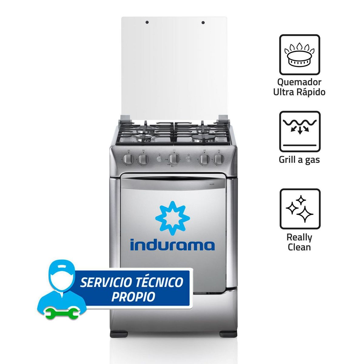 INDURAMA - Cocina Indurama a Gas 4 Hornillas Milán Zafiro Croma