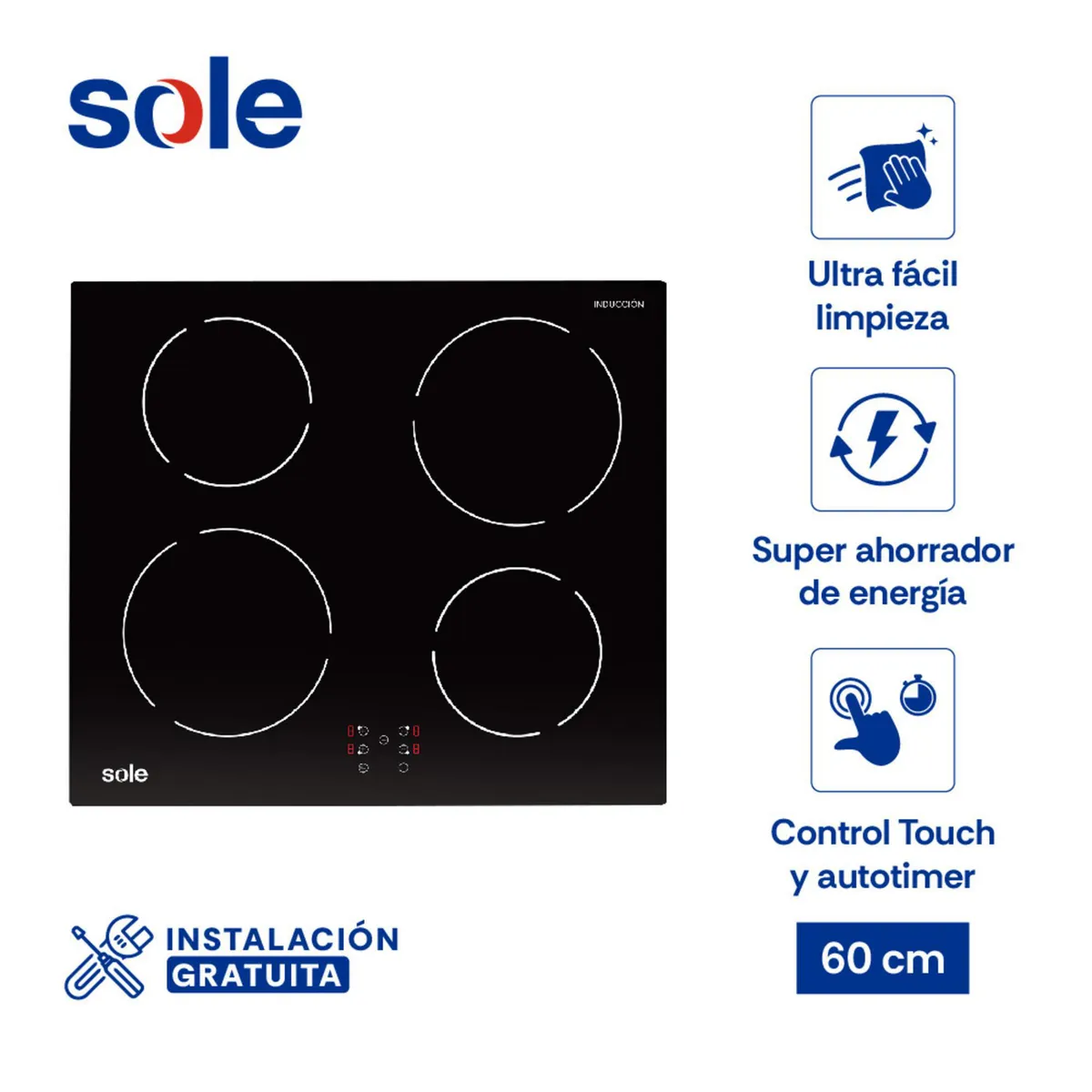SOLE - Encimera Empotrable De Inducción 4 Hornillas Sole 3120SOLCO072 Negro