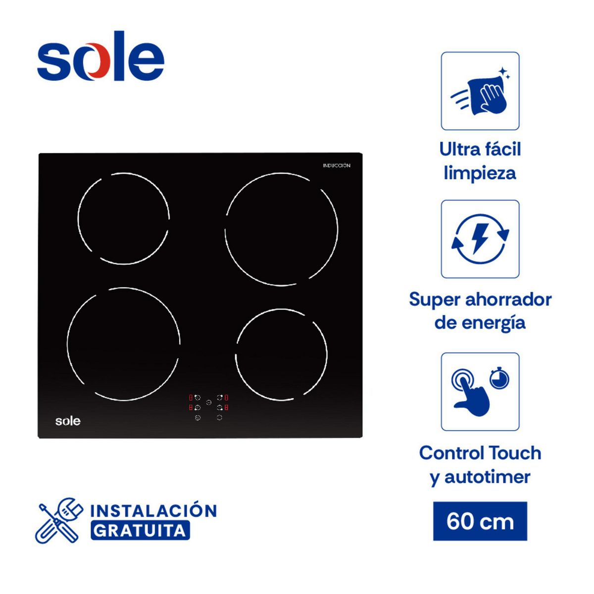 SOLE - Encimera Empotrable De Inducción 4 Hornillas Sole 3120SOLCO072 Negro