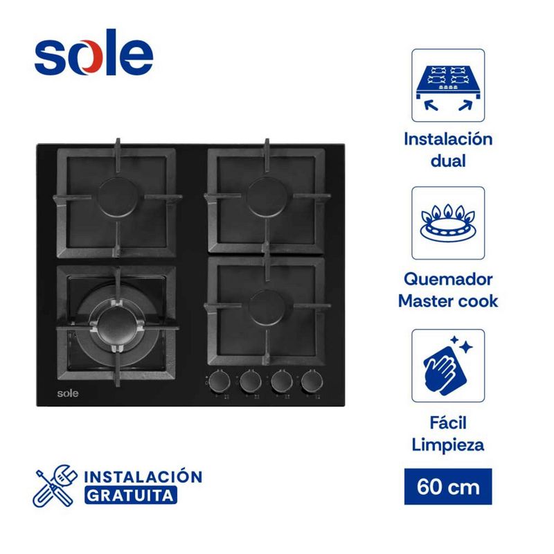 SOLE - Cocina empotrable Gas Sole 3120SOLCO070 X4 Quemadores