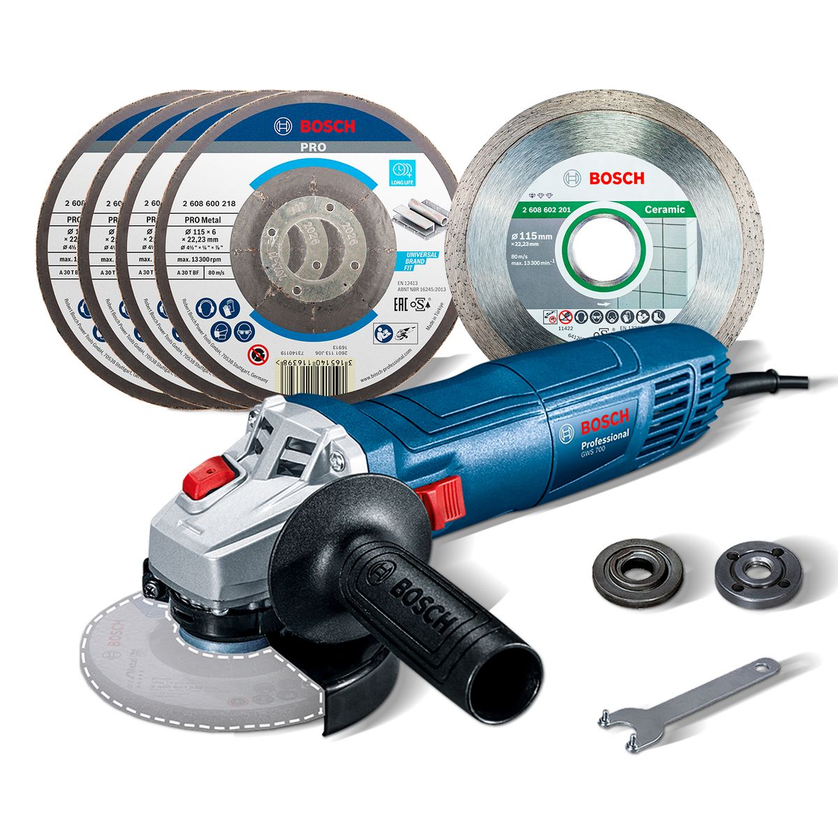 BOSCH - Amoladora Bosch GWS 700-710W + Disco de Desbaste Bosch Expert for Metal + Disco diamantado