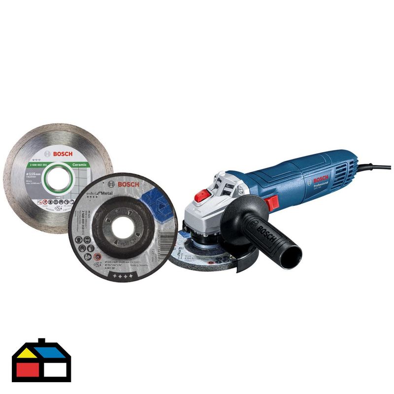 BOSCH - Amoladora Bosch GWS 700-710W + Disco de Desbaste Bosch Expert for Metal 115x6,0mm Centro Deprimido + Disco diamantado Bosch Standard for Ceramic ø115x22,23x1,6x7mm