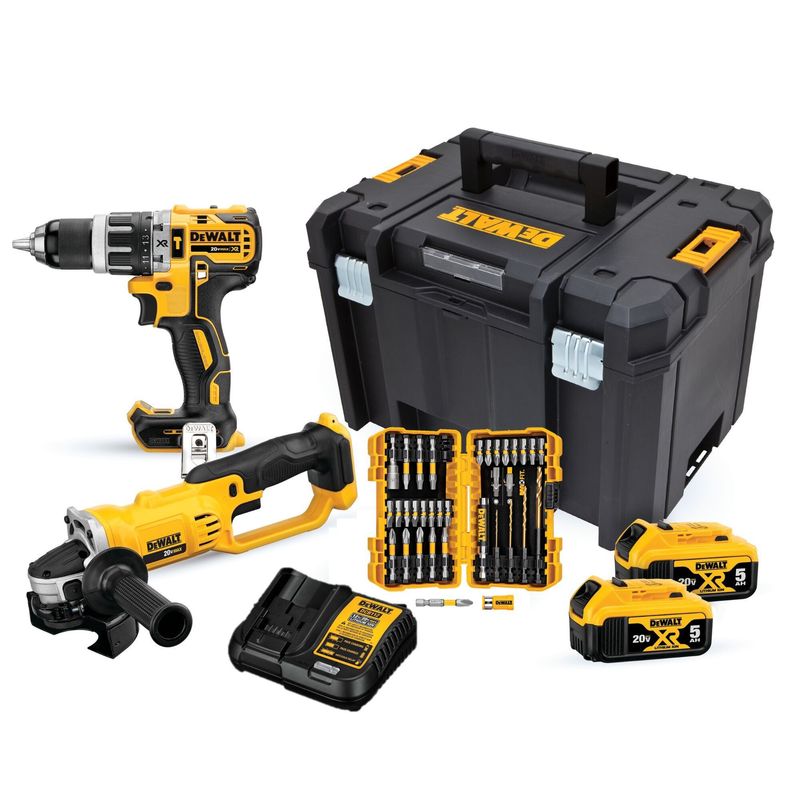 DEWALT - Taladro Percutor Inalambrico BRUSHLESS Dewalt 1/2" 20V + Amoladora Angular Dewalt  4-1/2" 20V + 32 Accesorios DCK209P2T